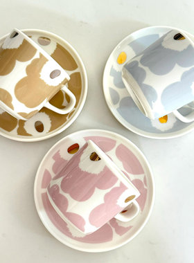 日本限定Marimekko Unikko粉金马克杯咖啡杯垫杯碗套装礼物轻奢