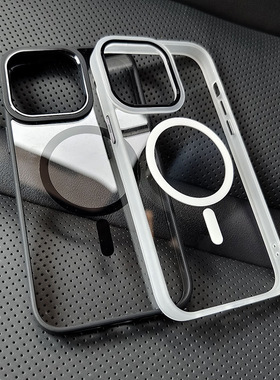 高档17磁吸16plus适用苹果14ProMax手机壳iPhone13透明黑边Magsafe简约12保护套15防摔11亚克力XR硬底软白色