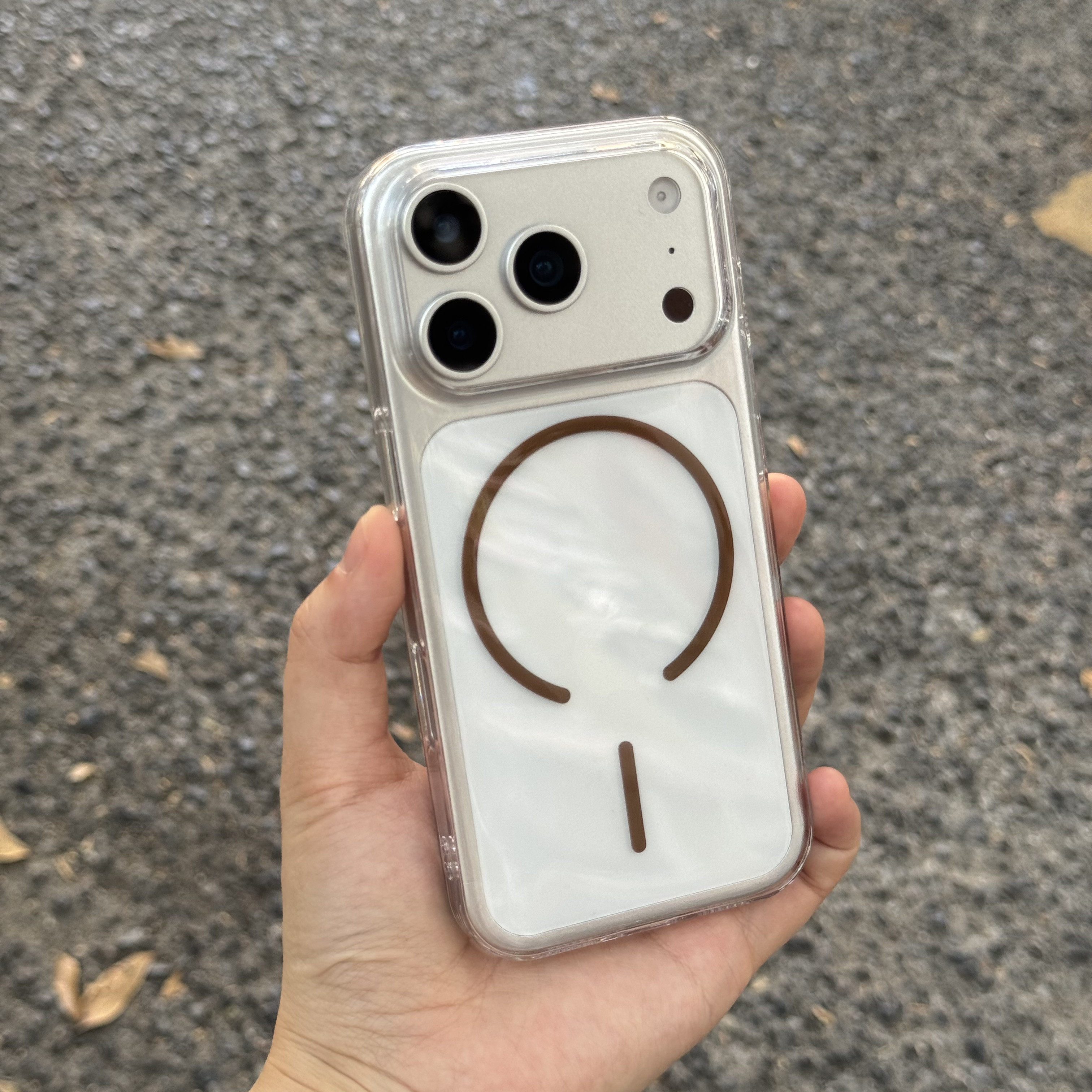 老花棕极简透明细圈磁吸适用苹果17promax手机壳iPhone16Pro保护套iP15PM高级感14男女款13/12全包11简约大孔