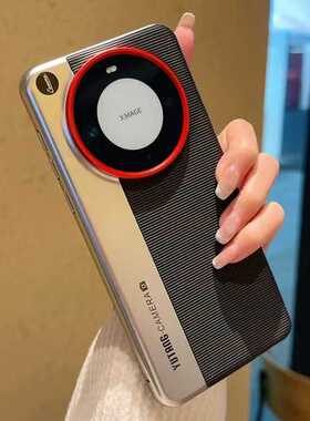 创意黑色相机款拼接适用华为Mate60Pro+手机壳mate70pro素皮高端vivoX200promini商务高级感全包红色镜头框潮