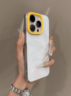 ins高级感透明马卡龙黄色镜框适用小米15Pro手机壳15Ultra简约男女Xiaomi14/13新款14pro耐黄大孔硬壳13u轻薄