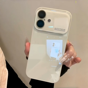 高级感白月光~适用苹果17ProMax手机壳糖果色大视窗iPhone16pro简约轻奢AIR全包15软边防摔保护套玻璃13女款