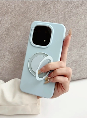 奶蓝色可旋转支架适用vivo手机壳iQOO15真液态硅胶X300简约X200Ultra全包promini防摔保护套x200s软糯情侣款