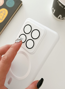 冰雾透白色全包适用小米14手机壳15Pro自带镜头膜Ultra内置磁吸超薄PC保护套情侣新款简约小清新蓝磨砂时尚款