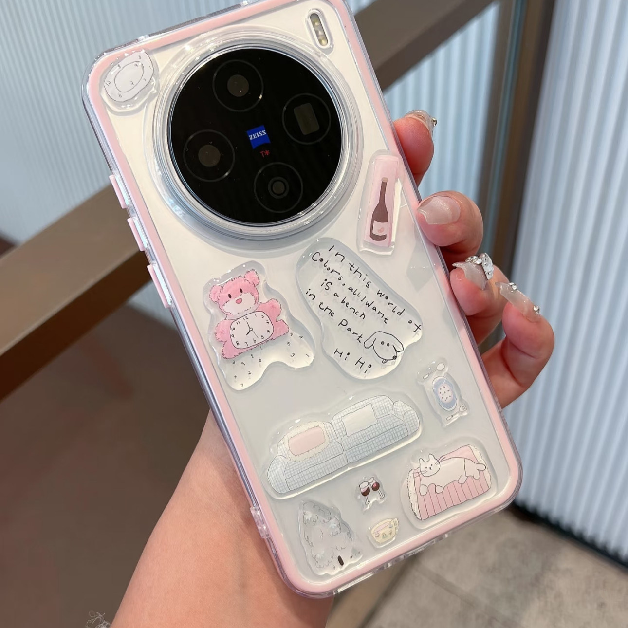 DIY小熊贴纸二合一适用vivoX300Pro手机壳x200promini情侣Ultra透明X100软90硅胶80粉色边findx9全包X8S+防摔