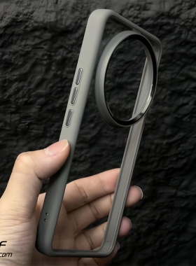 适用小米14Ultra手机壳Xiaomi15金盾透明亚克力14pro简约大孔金属镜框按键肤感实色边全包防摔保护男女钛灰色