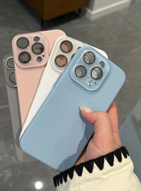肤感奶蓝色适用苹果15promax手机壳iPhone14pro新款13全包12情侣保护套11水晶镜头膜plus精孔PC硬防尘孔男女