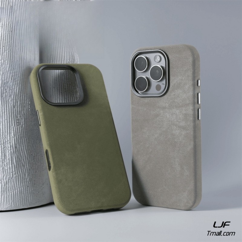 超细纤维绒布适用苹果16promax手机壳内置磁吸iPhone16/15法兰绒14Pro复古风柳色绿13金属镜框12高级银空灰男