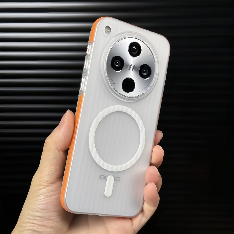 个性防滑条橙色适用OPPOFindX8手机壳Reno13/14瓦楞纹Magsafe磁吸充电X8Pro全包冰雾立体纹半透明磨砂保护套