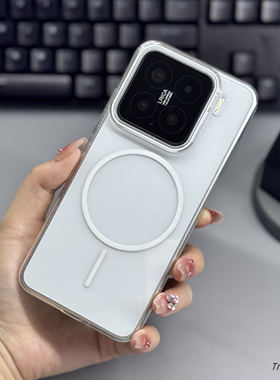 极简白色细圈磁吸不会发黄适用小米15/14Pro手机壳14Ultra简约13超薄三星S25+大孔S24FE透明s23裸机感PC硬22