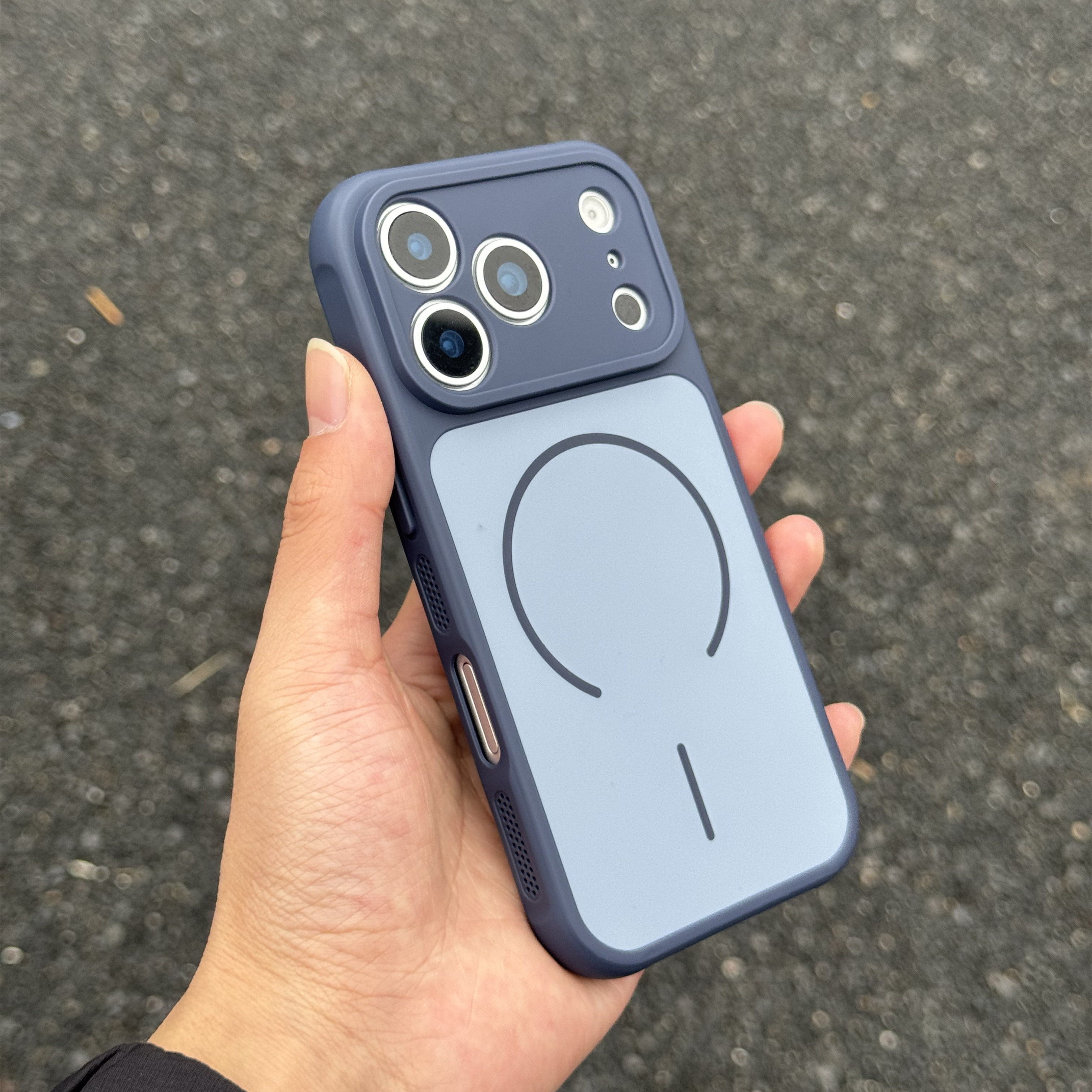 商务海蓝色肤感散热Air适用苹果17Promax手机壳iPhone16Pro全包细圈磁吸15plus新款14男13防摔12精孔保护套11