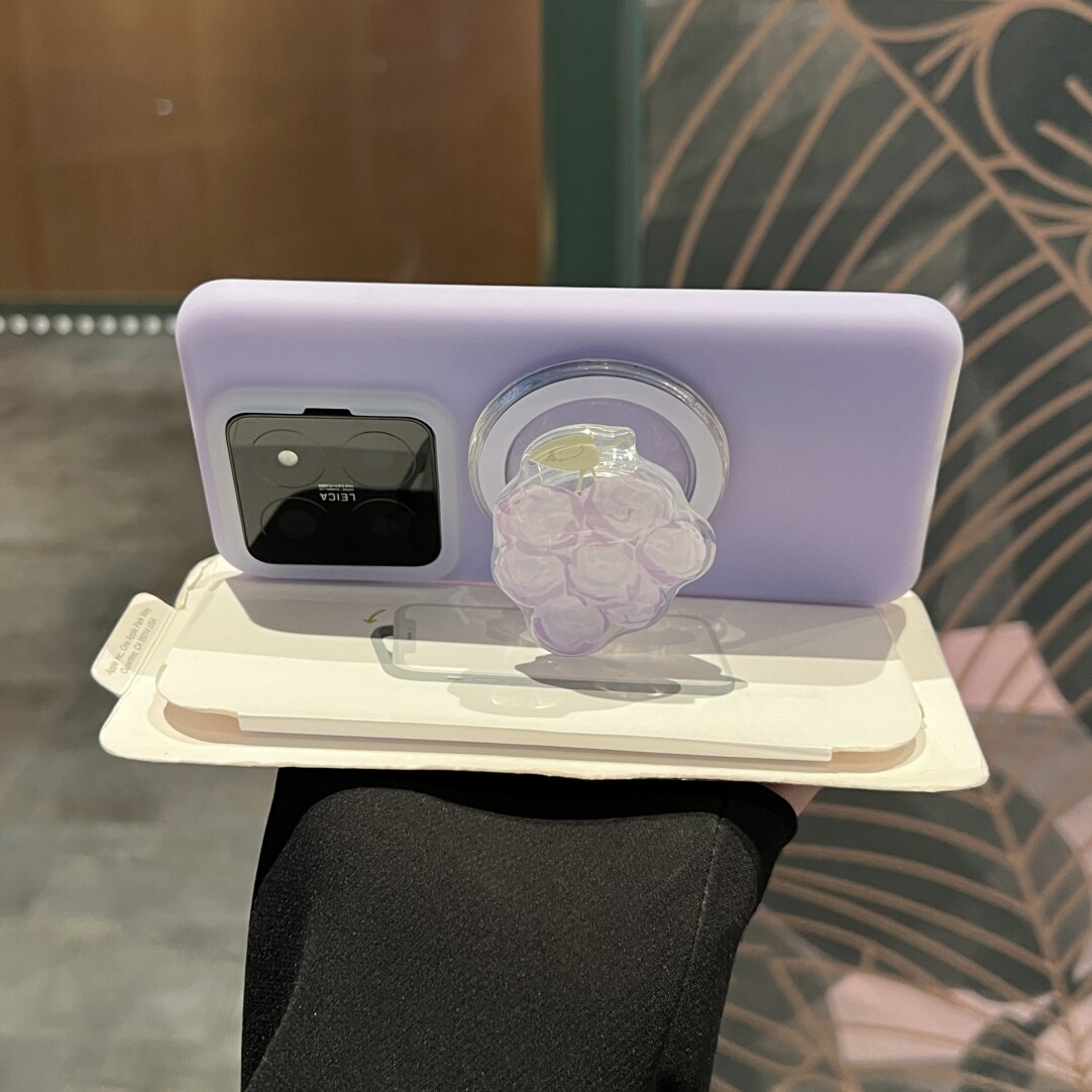 ins浅紫色葡萄磁吸支架K80pro适用小米15Pro手机壳果冻Xiaomi14液态硅胶保护套14ultra耐脏13软糯k70全包防摔