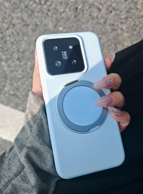 旋转支架液态硅胶适用小米14Pro手机壳Xiaomi15/14软糯奶蓝色14ultra全包防摔13耐发黄耐脏橡皮手感纯色男女