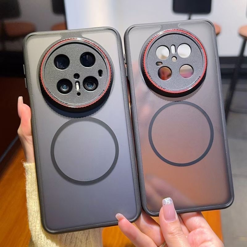 磨砂黑莱卡红色镜头框适用华为mate70pro+手机壳Mate60Pro简约内置磁吸肤感不发黄全包防摔半透明亚克力硬壳
