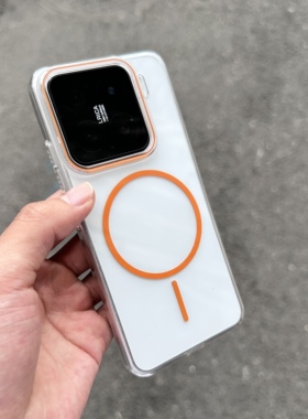 超薄活力橙色细圈磁吸适用小米15手机壳Xiaomi15/14pro简约14ultra透明13U硬壳男女高级感不会发黄保护套大孔