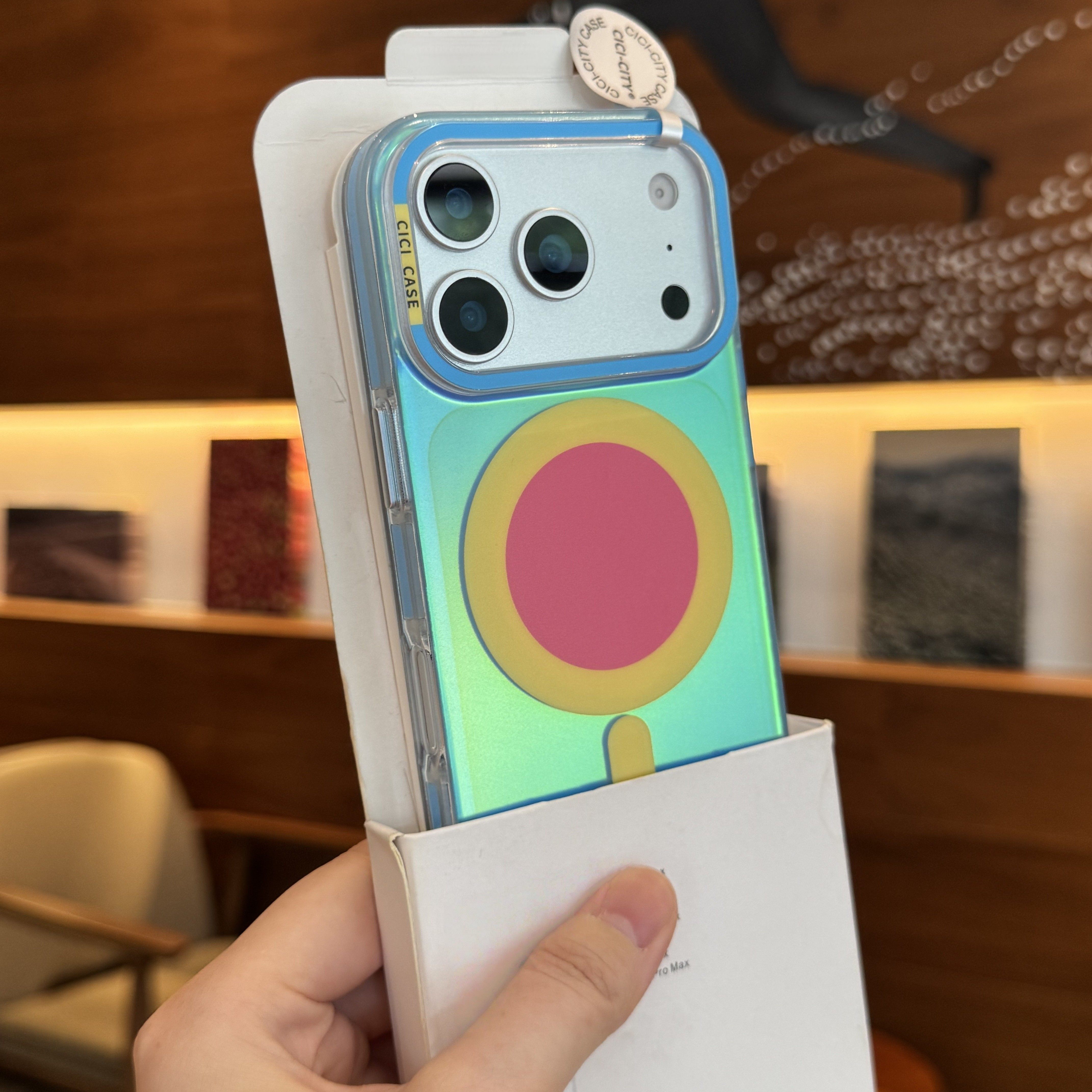 高颜值镭射天蓝色适用苹果17ProMax手机壳新款磁吸充电iPhone16Pro极光IMD背板15肤感独立金属按键全包防摔套