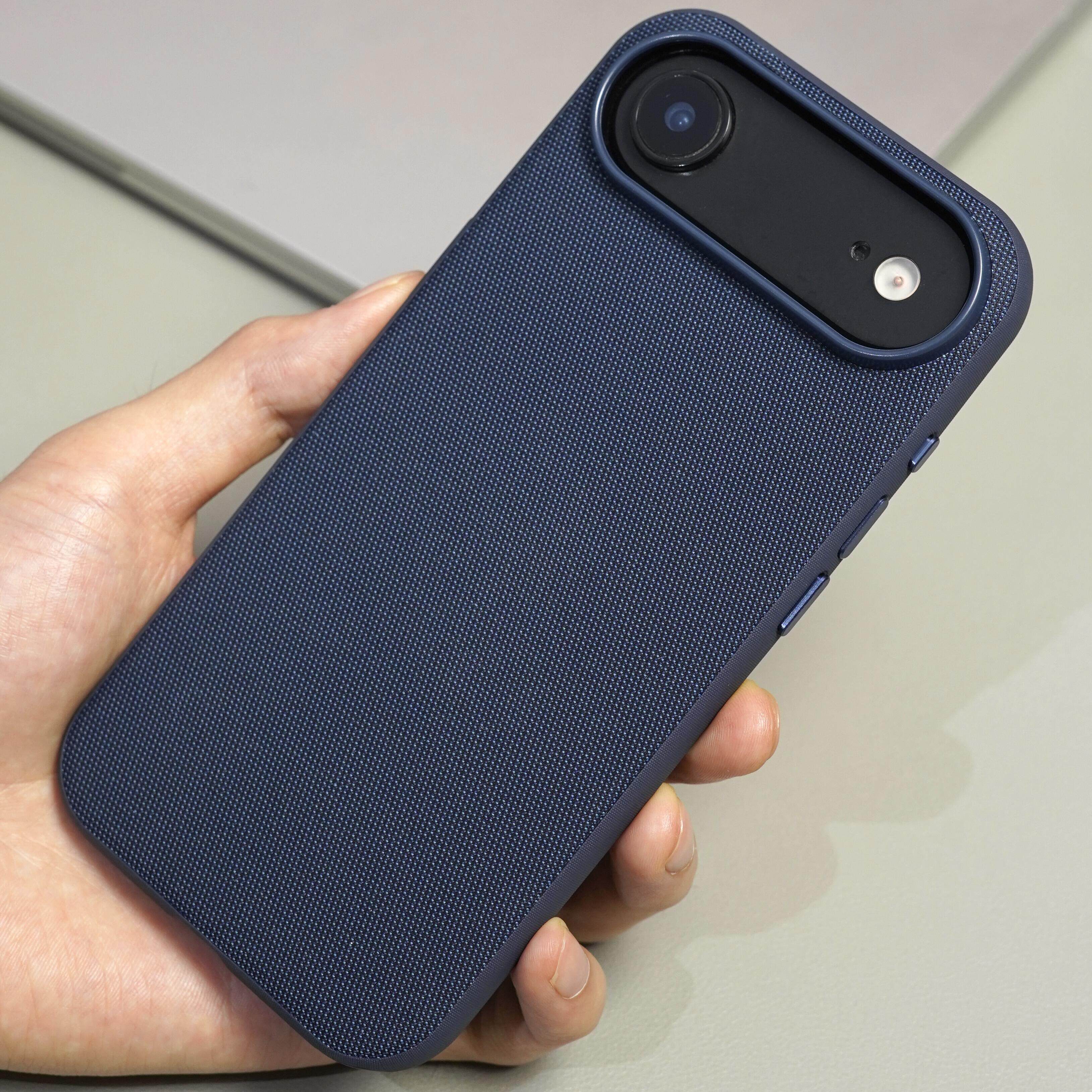 高级深海蓝色织物布纹适用iPhoneAir手机壳苹果17/18Promax磁吸16plus全包金属独立按键15商务14防摔套13男12