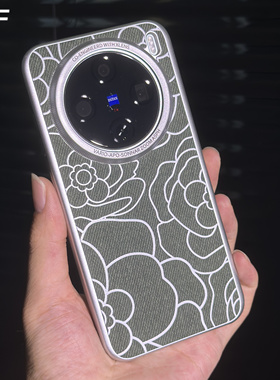 复古墨绿色浮雕山茶花适用vivoX200S手机壳x200promini时尚毛麻布面X100Ultra三包边iQOO13防指纹防摔男女款