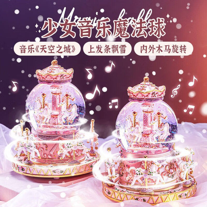 IMVE水晶球音乐盒自动旋转木马飘雪小公主八音盒女孩生日礼物礼物怎么看?