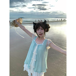小众设计感古着奈奈风甜辣妹清纯系简约短裙百搭套装 甜美小飞袖 女