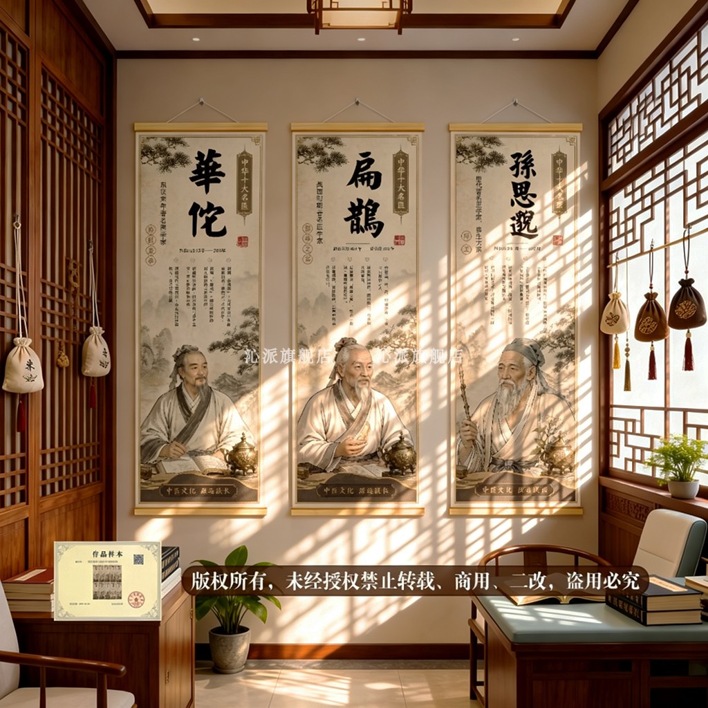 中华十大名医画像挂画扁鹊华佗皇甫谧中医馆养生馆海报墙面装饰画 - 实物图
