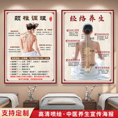 中医养生馆装 饰画按摩广告图颈椎调理宣传海报经络养生挂图墙贴纸
