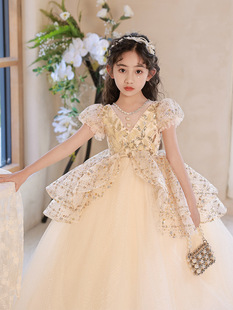 儿童礼服花童婚礼小女孩生日公主裙婚纱主持人女童礼服钢琴演出服