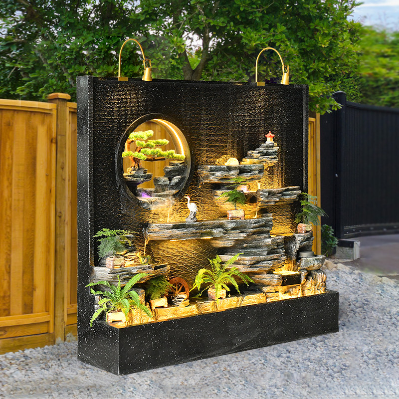 水幕墙流水屏风公司酒店装饰摆件别墅庭院假山喷泉鱼池背景墙