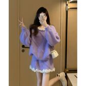 秋冬氛围感穿搭红色毛衣套装 女2025新款 针织花边领上衣短裙两件套