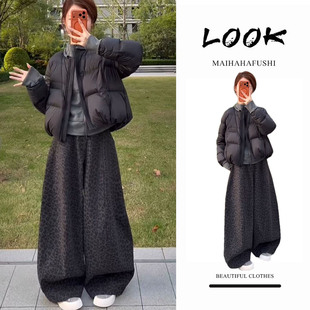 巨好看的冬装一整套装女2025新款保暖加厚羽绒棉服高领上衣阔腿裤