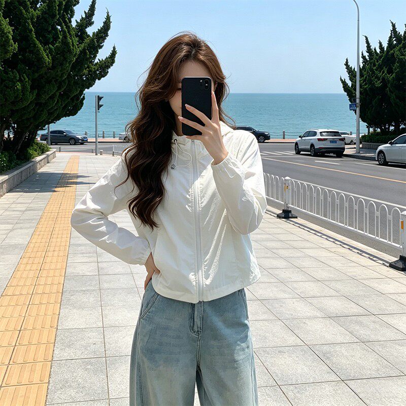 长袖薄款连帽棒球服女2026夏季新款防晒短款拉链开衫运动夹克上衣