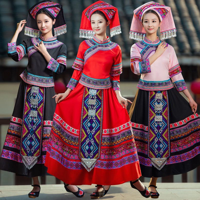 新款少数民族演出服装成人男女广西壮族瑶族舞蹈服饰苗族表演服装