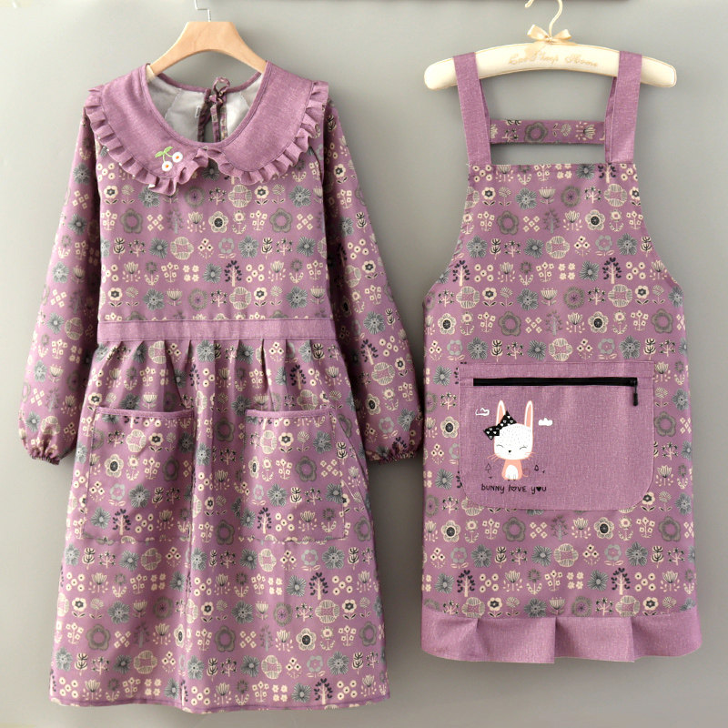 可爱家用厨房做饭长袖围裙防污耐磨女罩衣洋气新款帆布上班工作服,家庭/个人清洁工具,围裙,淘宝优惠券,粉丝福利购,淘宝优惠卷