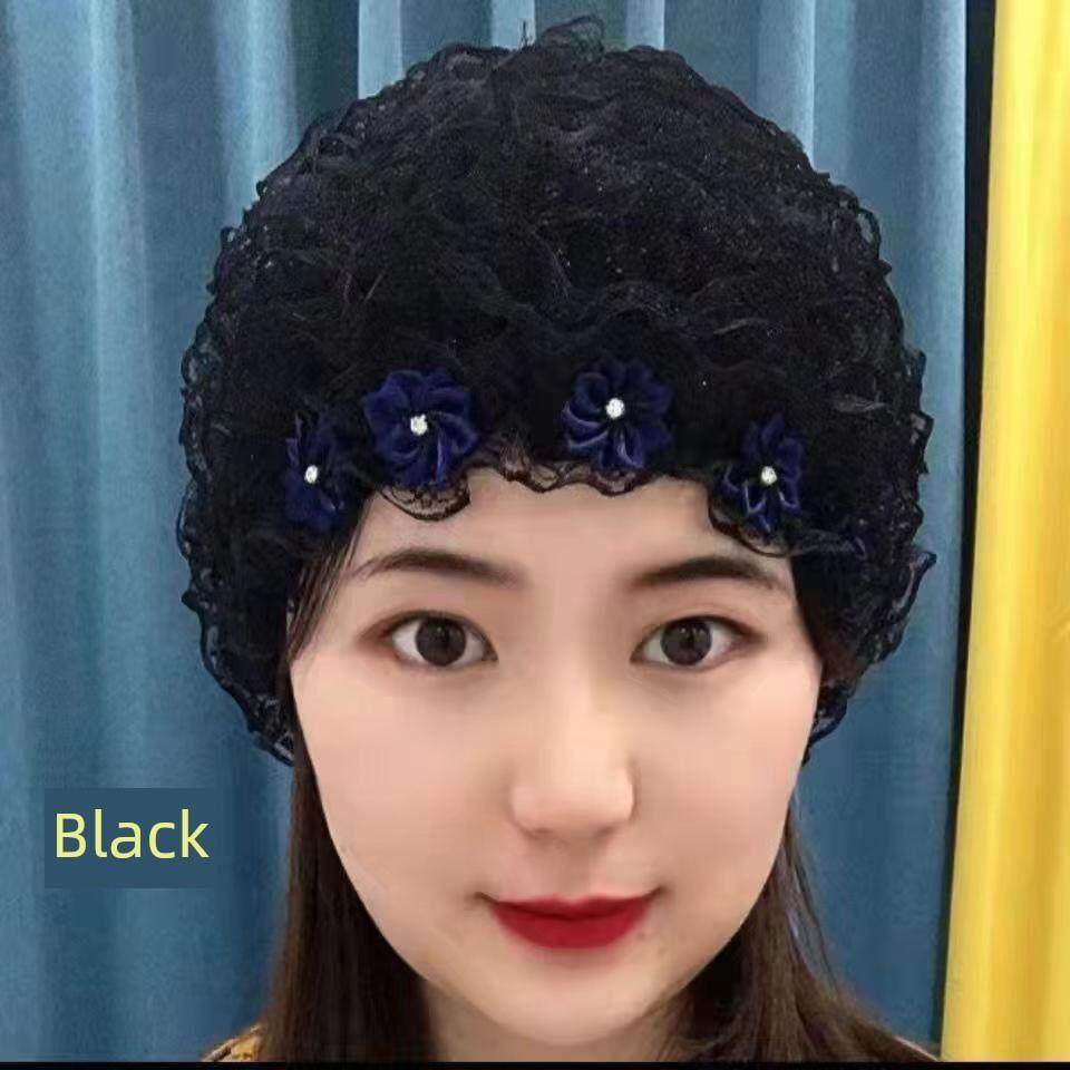 春秋夏四季款蕾丝小花朵款防尘头套中老年女士遮白发美人纱包头帽