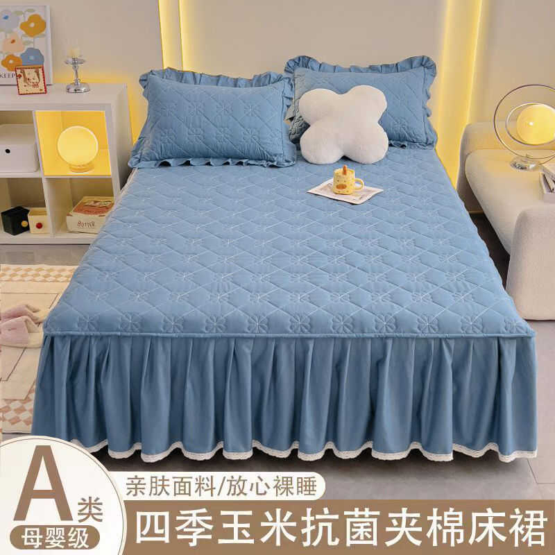 夹棉床裙水洗棉防尘单双人亲肤棉床罩防滑保护套四季用席梦思床套