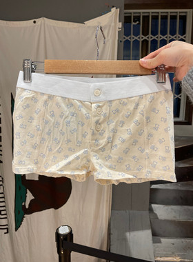 BrandyBM小熊碎花罗纹三粒扣松紧短裤bm弹力紧身低腰居家休闲热裤