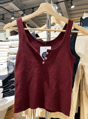 Brandy BM新款美式复古华夫格三粒扣吊带bm纯棉内搭背心女外穿ins