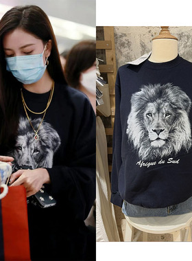 Brandy BM宋妍霏同款狮子印花圆领卫衣 bm套头慵懒风外套oversize