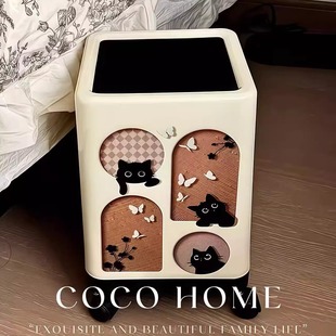 家用垃圾桶大敞口2025中古风卧室猫咪复古高档客厅轻创意带轮