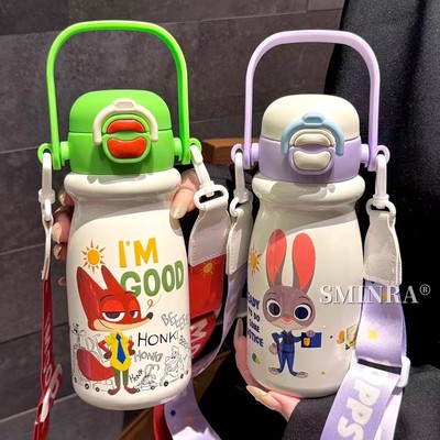 疯狂动物城联名保温杯朱迪尼克儿童双饮杯背带水杯学生吸管杯