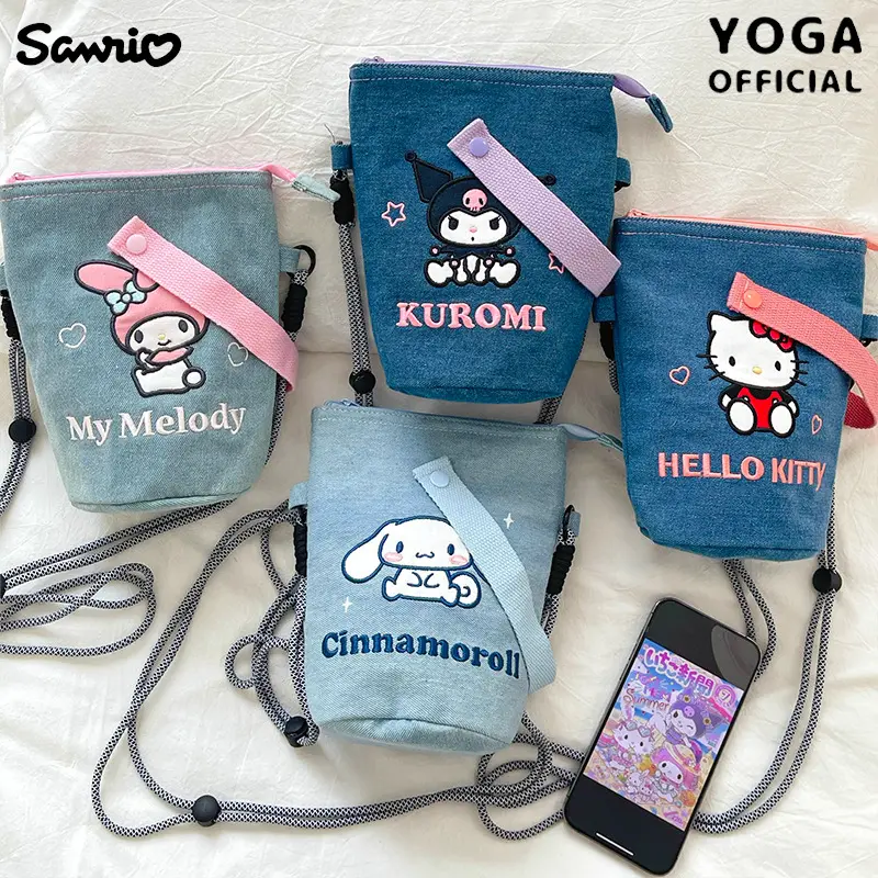正版三丽鸥hello kitty美乐蒂酷洛米牛仔斜挎包可爱斜背手机包萌