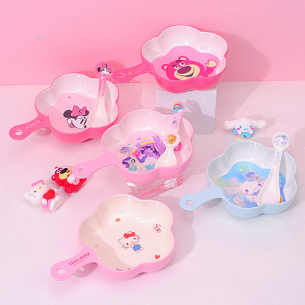五和卡通碗HelloKitty手柄碗精致美米饭碗网红花边碗宝宝餐具