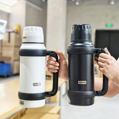 大容量户外旅行壶不锈钢真空保温壶带手把户外多用式保温杯子