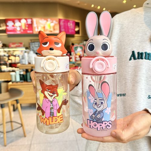 疯狂动物城尼克朱迪儿童水杯上学可爱吸管杯夏天耐高温防摔小学生