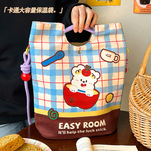 可斜挎！学生保温饭盒袋铝箔卡通大容量野餐包上班族通勤手提饭兜