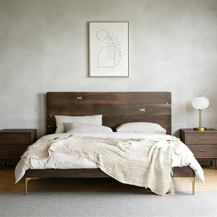艺术符号/北欧表情Root Branch中古复古风YUZU橡木实木主卧双人床