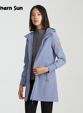 加拿大诺思山户外抓绒软壳风衣女中长款秋冬收腰保暖外套夹克6452