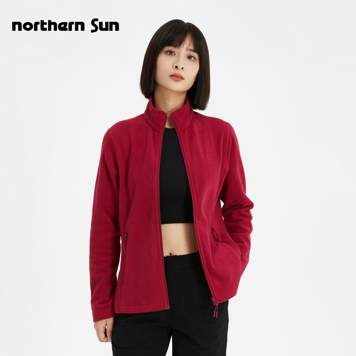 诺思山女抗静电保暖抓绒衣开衫