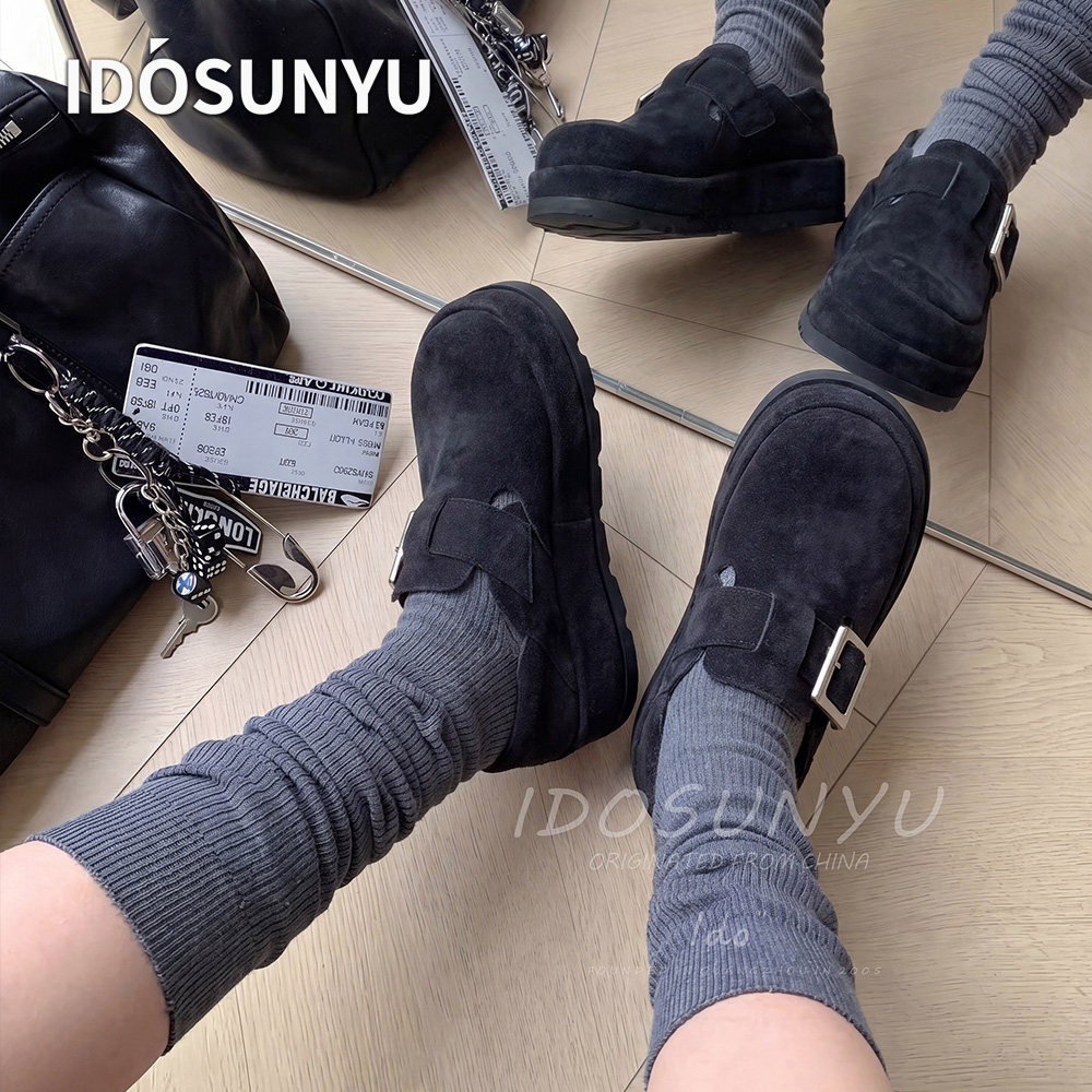 IDOSUNYU欧货牛猄皮擦色做旧早秋新款复古包头勃肯鞋6cm百搭单鞋