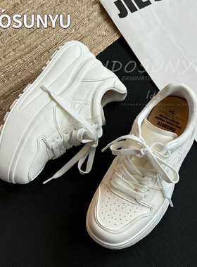 idosunyu欧货进口头层牛皮7.5CM小白鞋女款百搭增高休闲系带单鞋